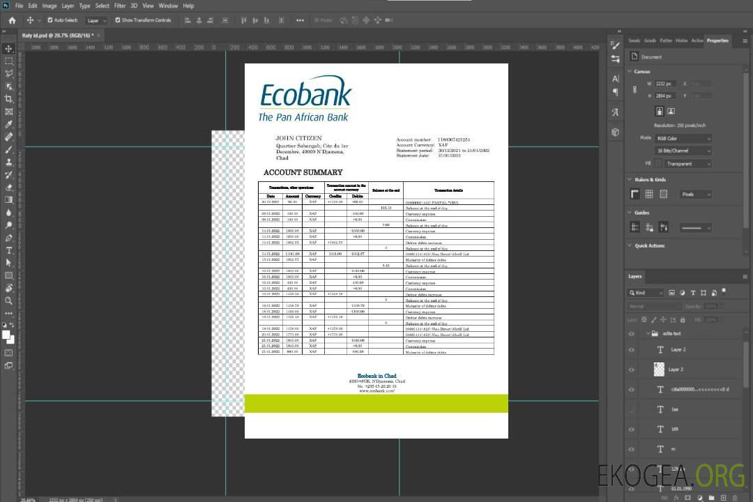 Relevé bancaire Tchad Ecobank template Relevé bancaire Tchad Ecobank template